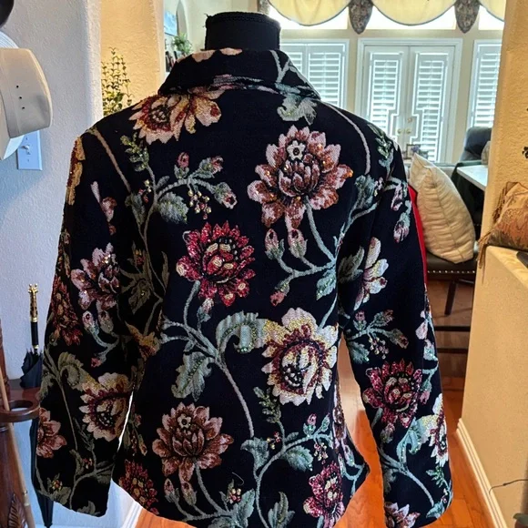 Anage Floral Velvet Blazer - Black and Multicolor